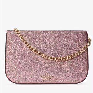 Kate Spade NWOT Glimmer Glitter Pochette in mitten pink and gold hardware